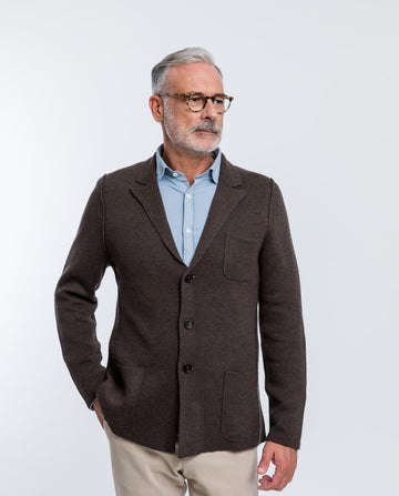 Casaco de Malha 100% Lã Merino em Castanho Escuro